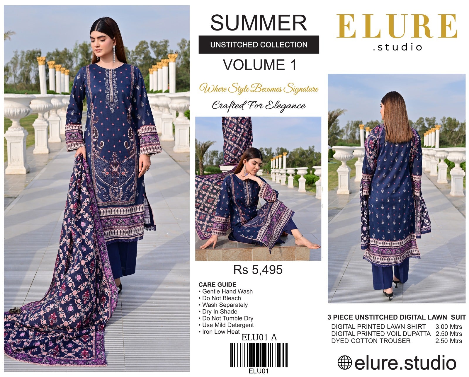 "ELURE" Digital Printed Lawn With Voil Printed Dupatta