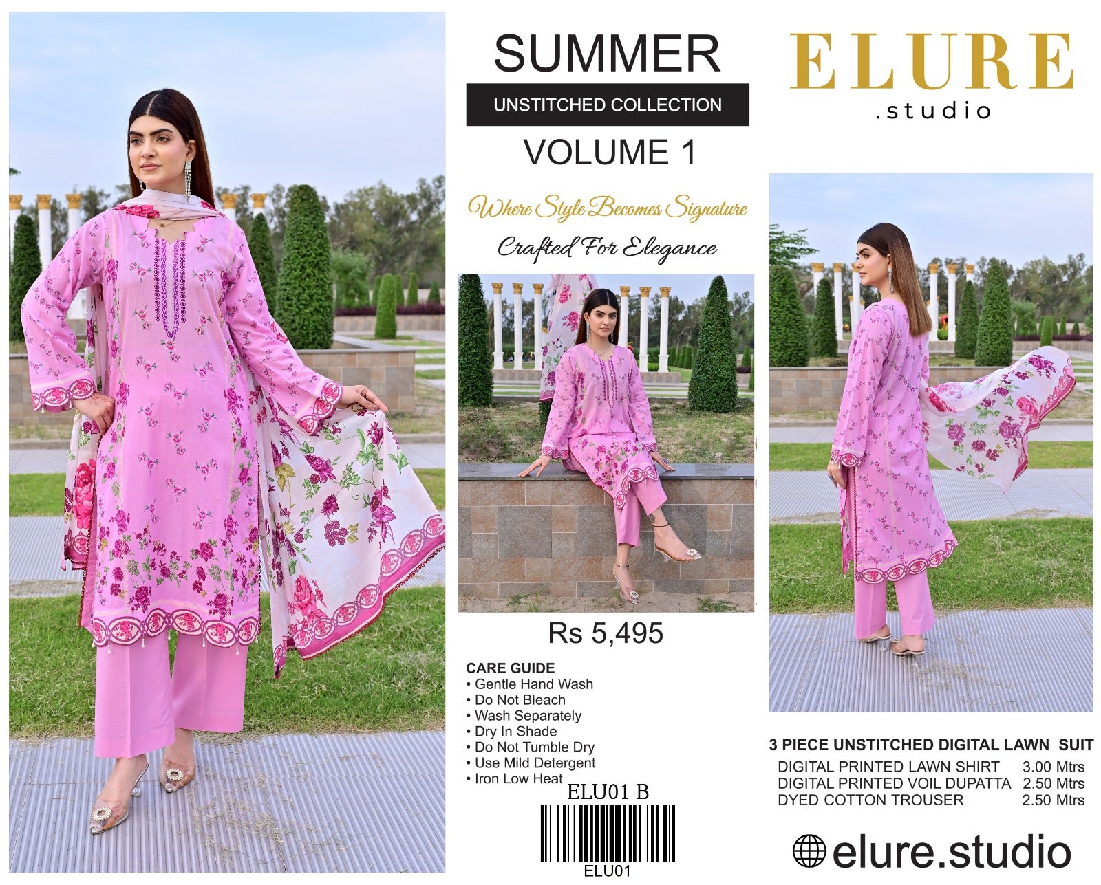 "ELURE" Digital Printed Lawn With Voil Printed Dupatta