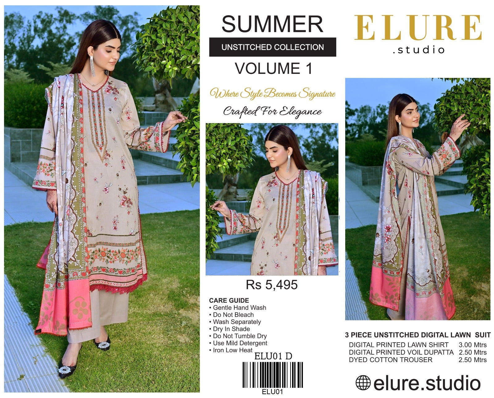"ELURE" Digital Printed Lawn With Voil Printed Dupatta
