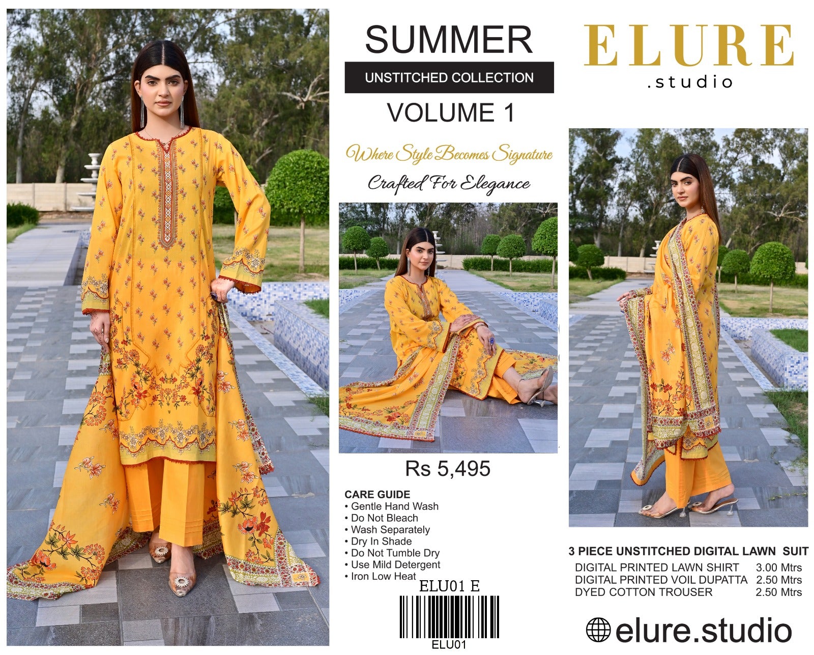 "ELURE" Digital Printed Lawn With Voil Printed Dupatta