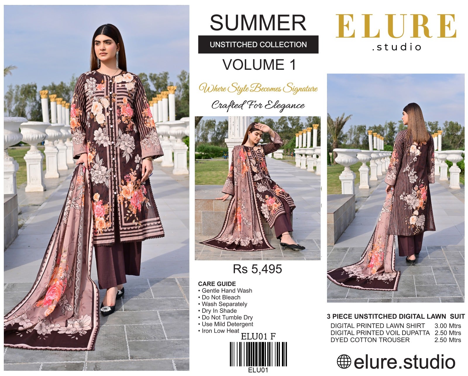 "ELURE" Digital Printed Lawn With Voil Printed Dupatta
