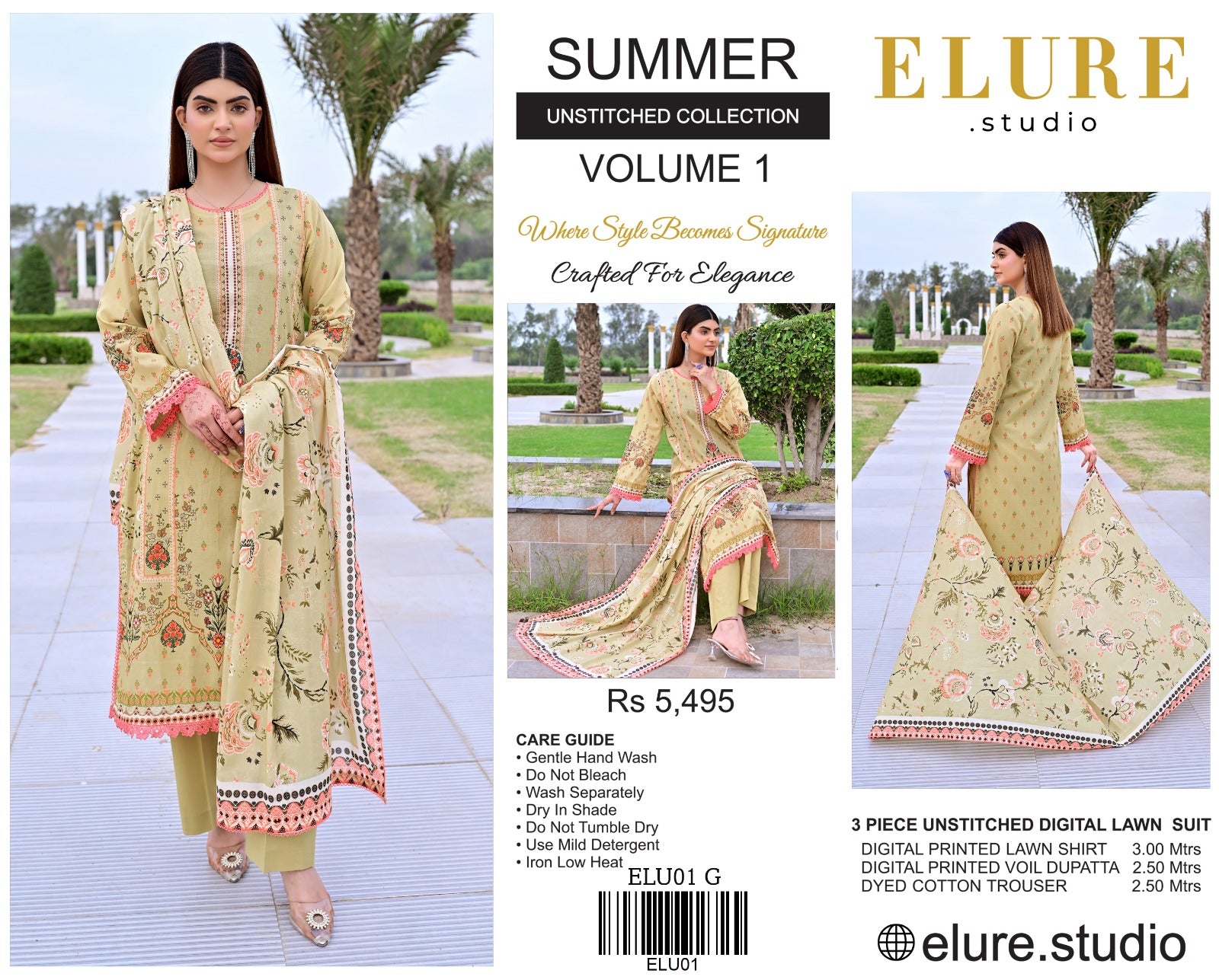 "ELURE" Digital Printed Lawn With Voil Printed Dupatta
