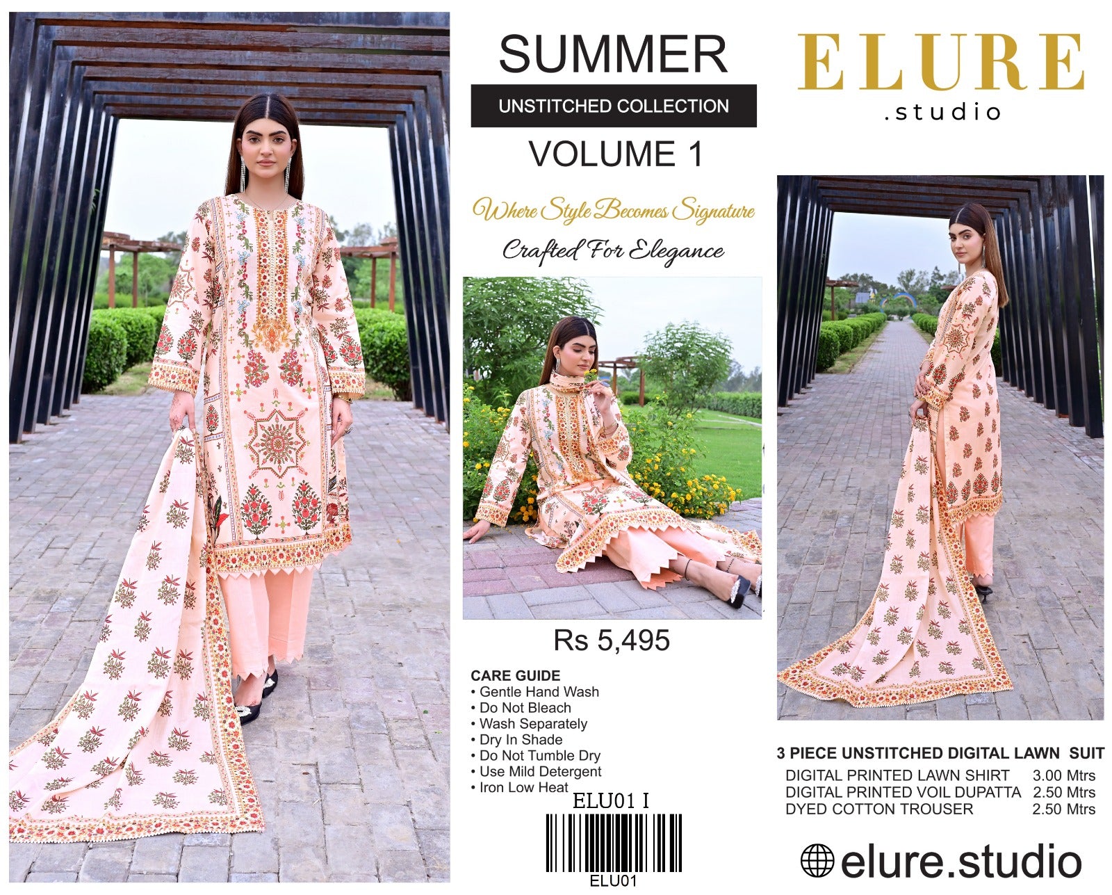 "ELURE" Digital Printed Lawn With Voil Printed Dupatta