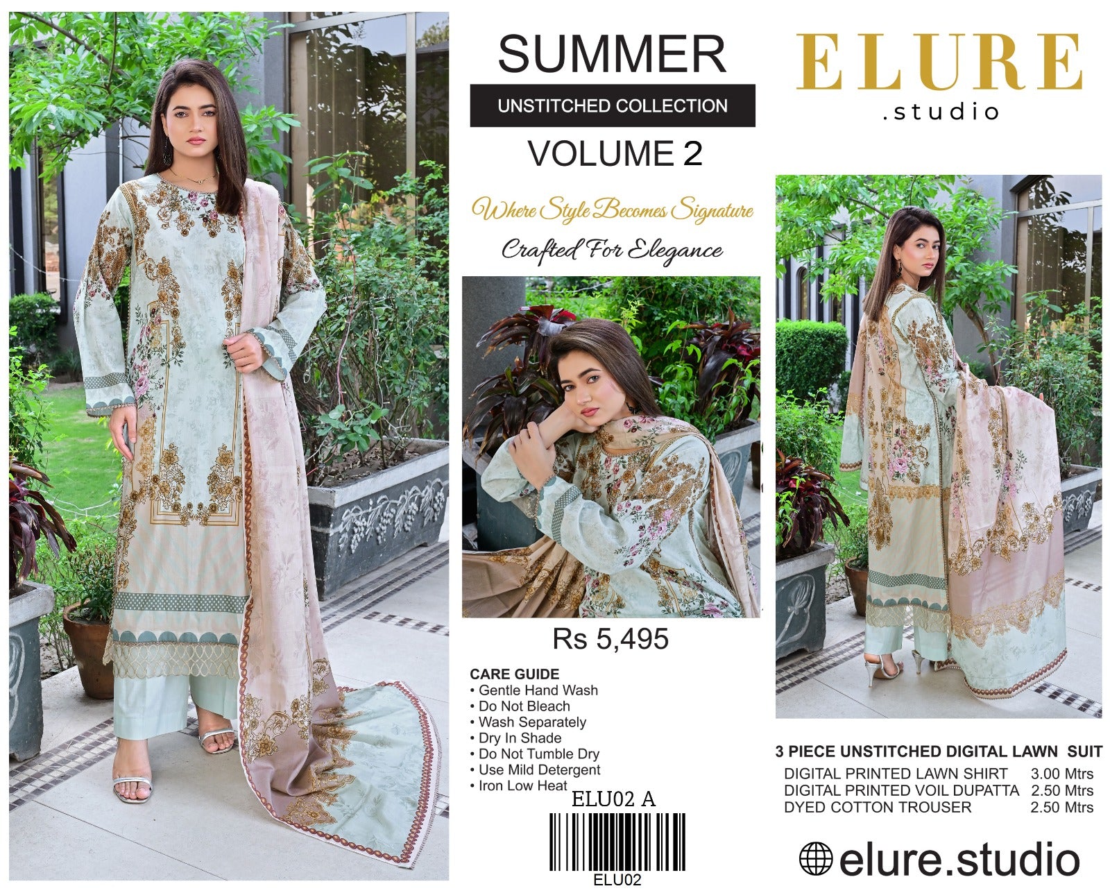 "ELURE" Digital Printed Lawn With Voil Printed Dupatta
