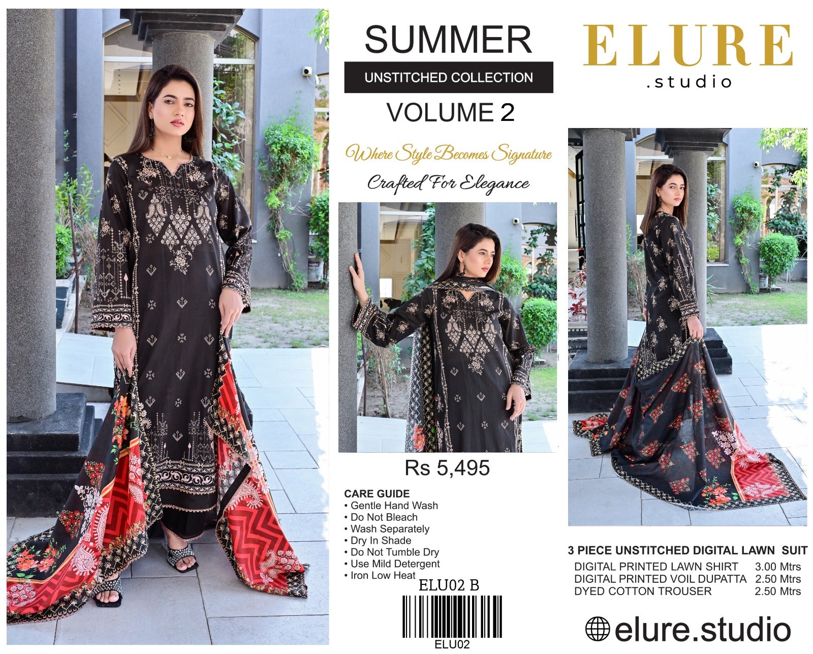 "ELURE" Digital Printed Lawn With Voil Printed Dupatta