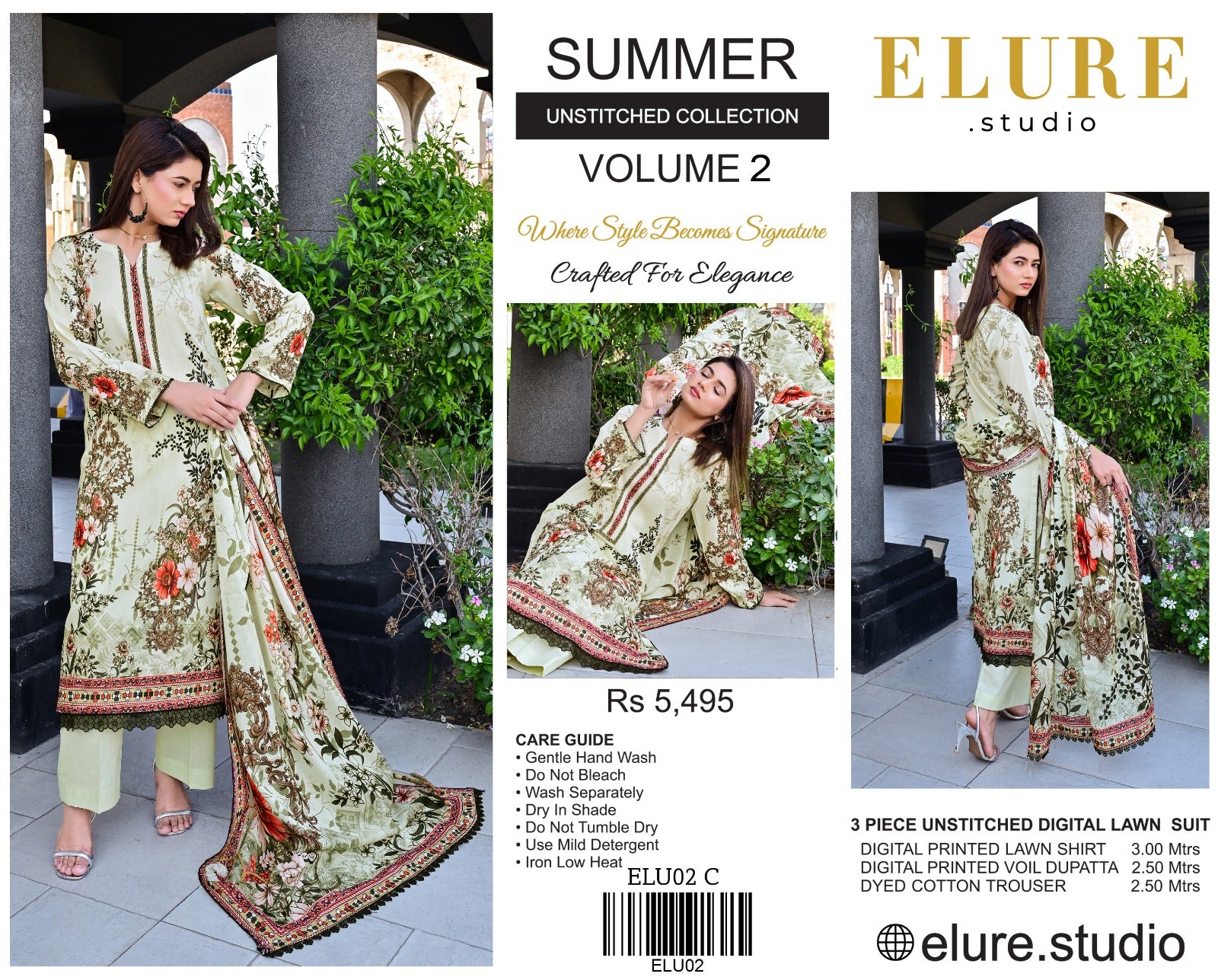 "ELURE" Digital Printed Lawn With Voil Printed Dupatta
