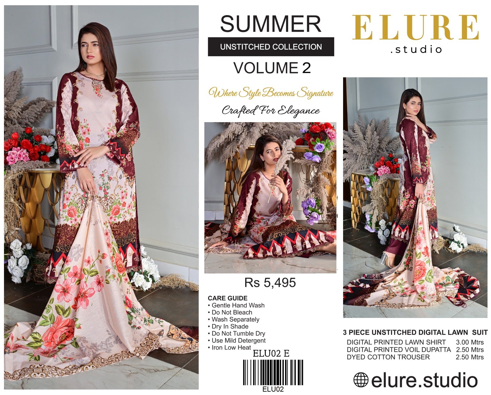 "ELURE" Digital Printed Lawn With Voil Printed Dupatta