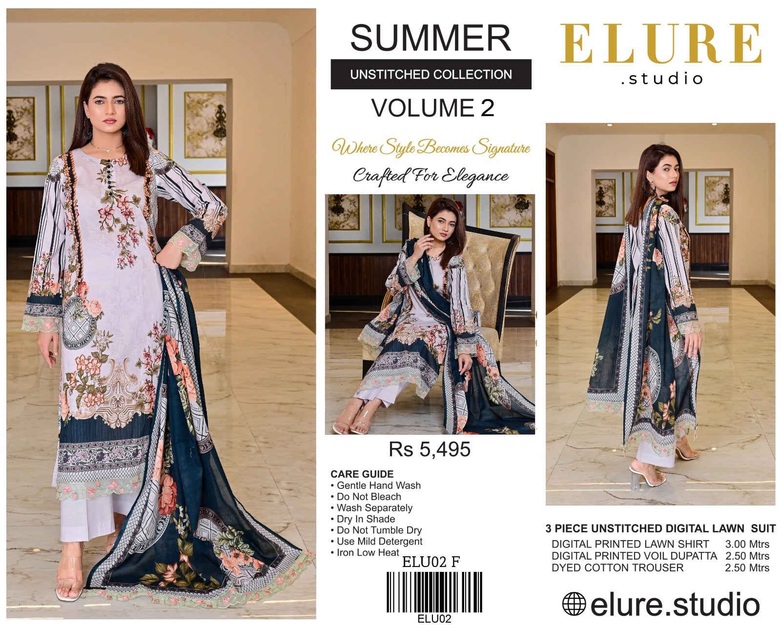 "ELURE" Digital Printed Lawn With Voil Printed Dupatta
