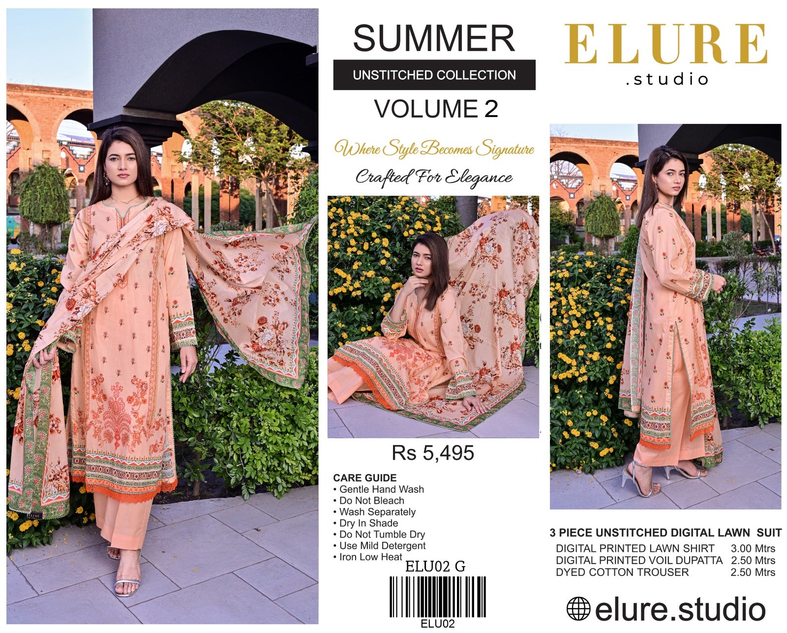 "ELURE" Digital Printed Lawn With Voil Printed Dupatta