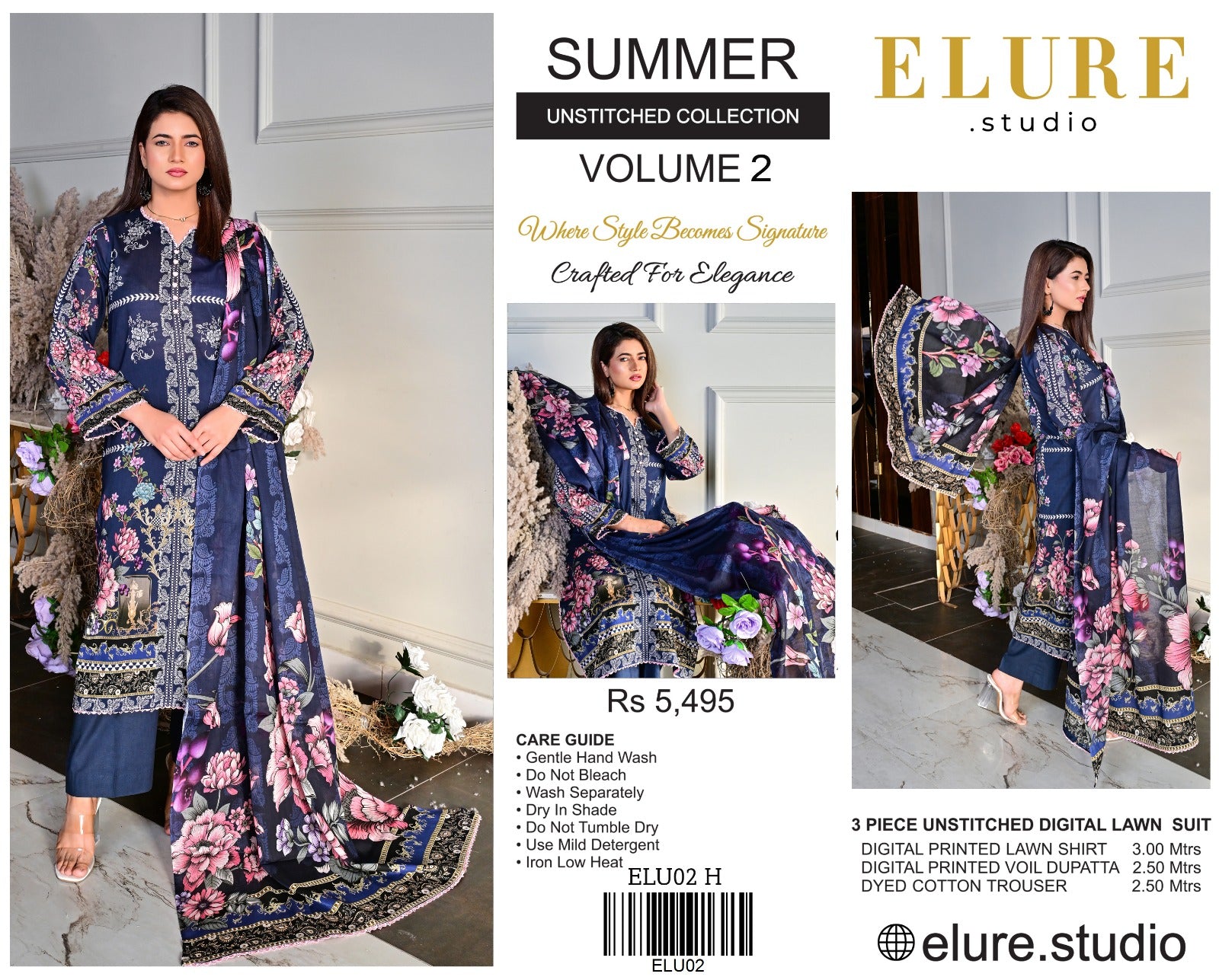 "ELURE" Digital Printed Lawn With Voil Printed Dupatta