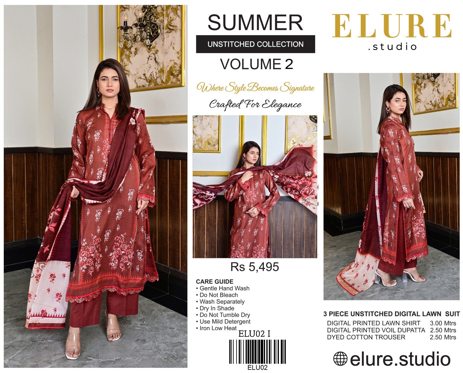 "ELURE" Digital Printed Lawn With Voil Printed Dupatta