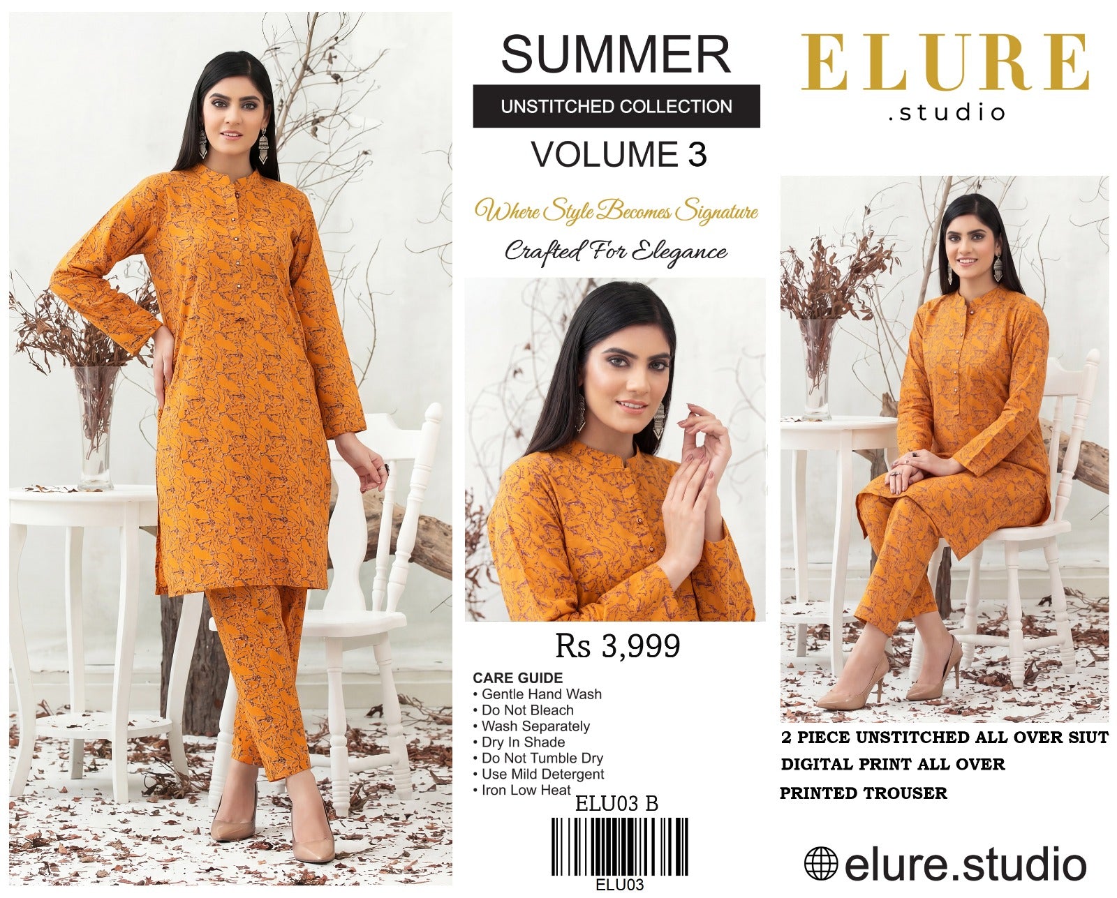 "ELURE"Digital Printed Lawn All Over 2pc