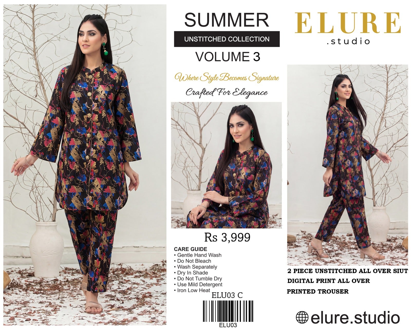 "ELURE"Digital Printed Lawn All Over 2pc