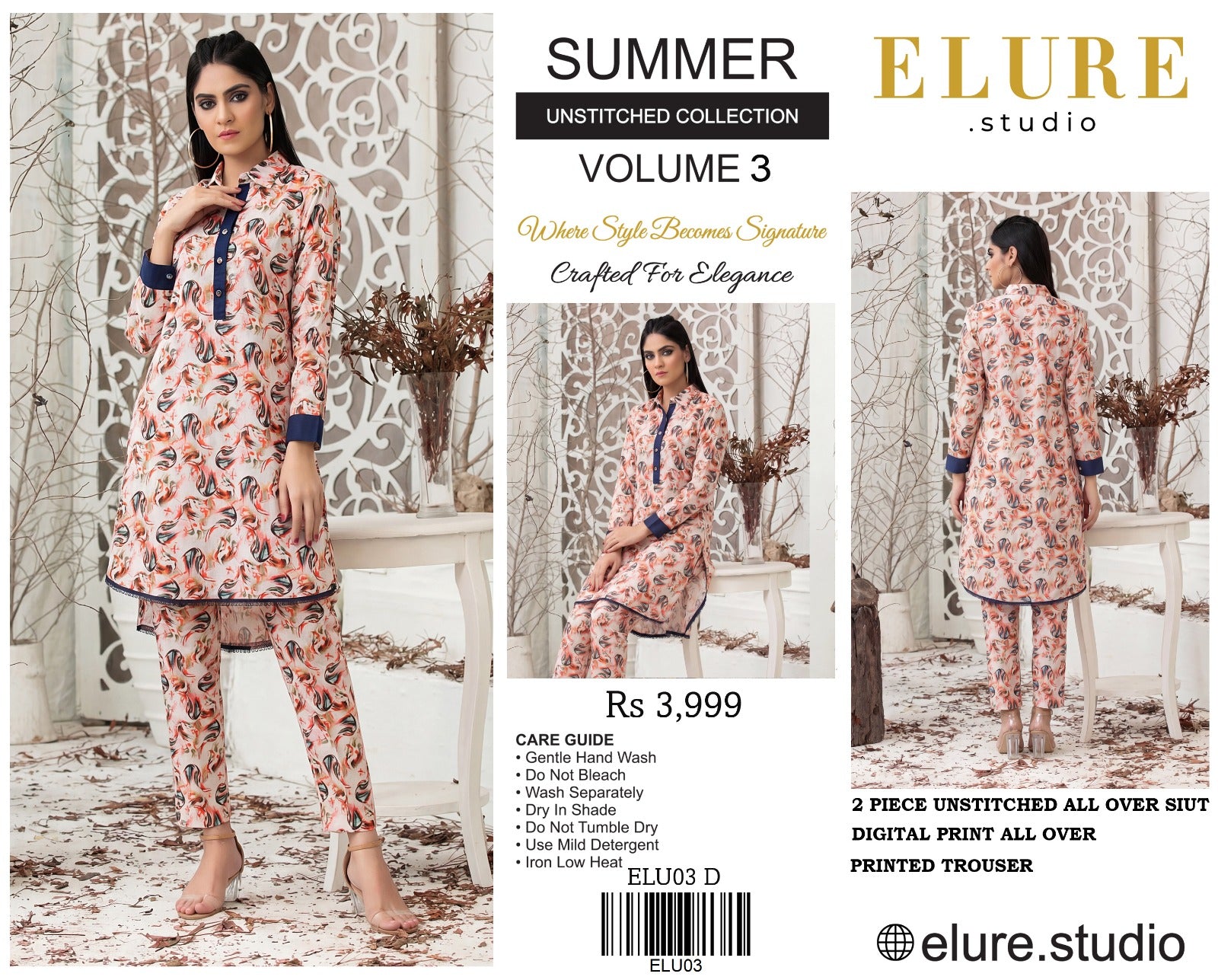 "ELURE"Digital Printed Lawn All Over 2pc
