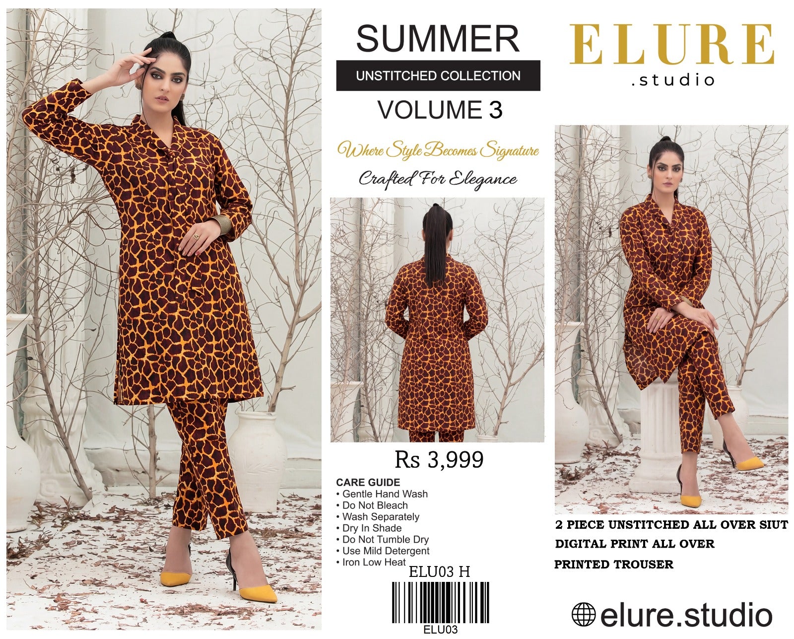 "ELURE"Digital Printed Lawn All Over 2pc