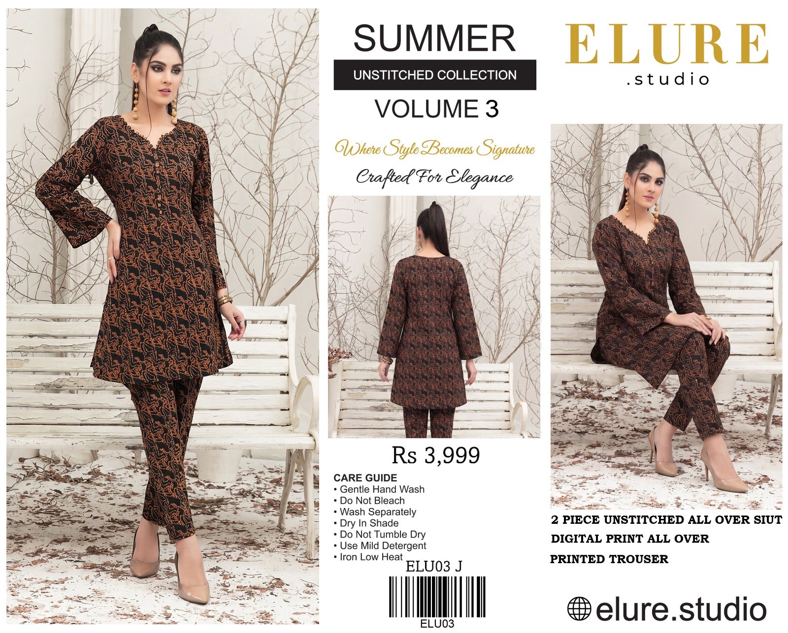 "ELURE"Digital Printed Lawn All Over 2pc